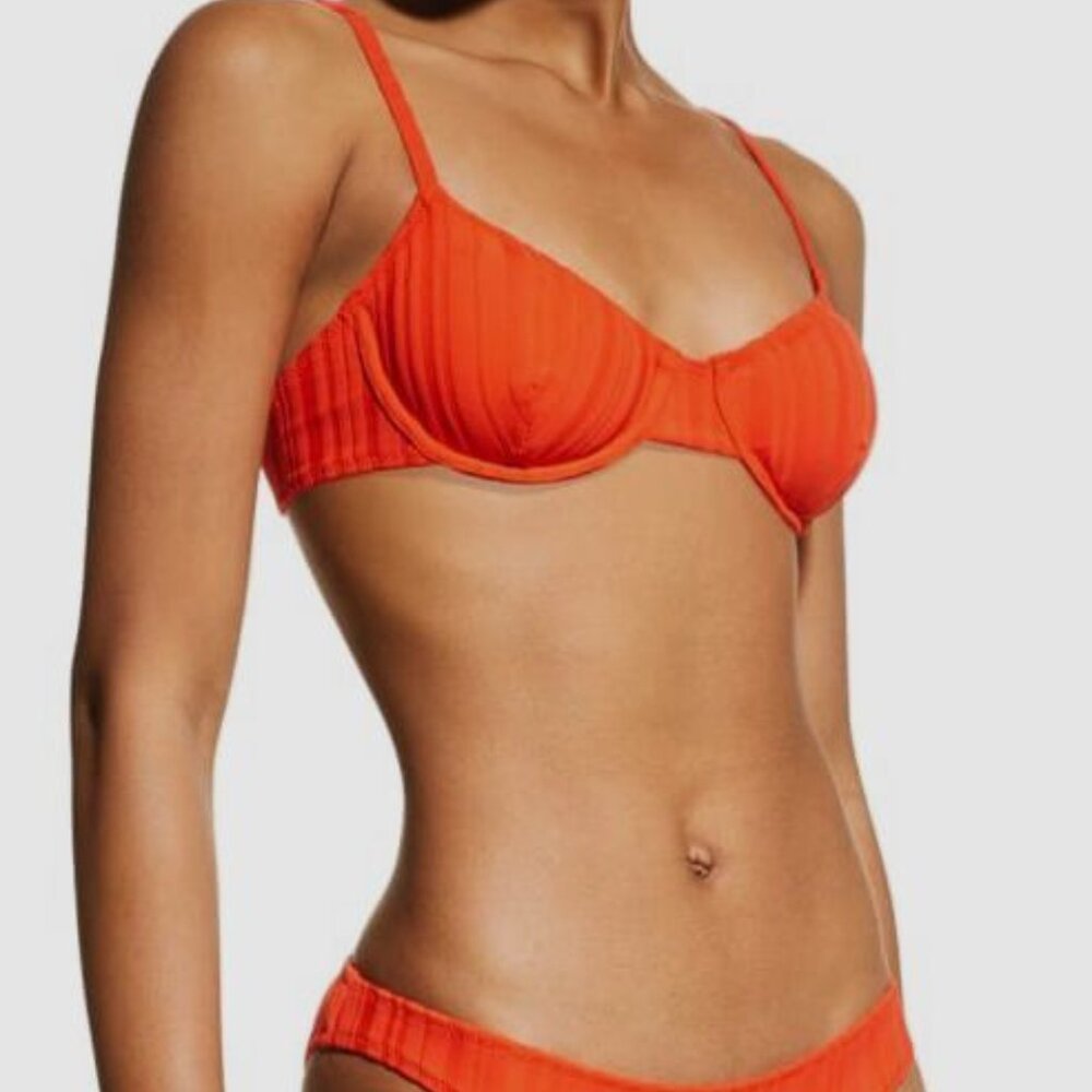 Solid & Striped Ribbed Bikini Set (Red, Small) - image 6